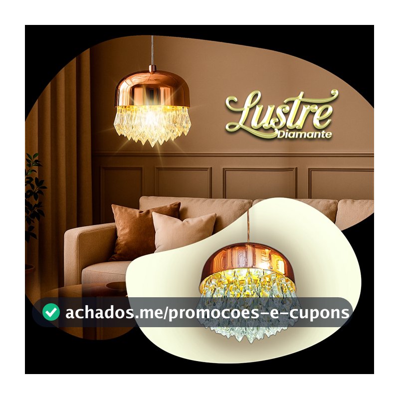 Lustre Pendente de Cristal LED 7W Bivolt Luxo Dourado 3 Tons de Luz Ajustável 2m 12cm