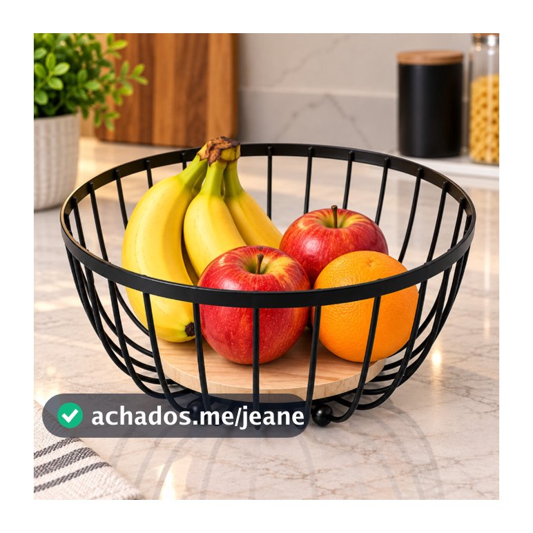FRUTEIRA DE MESA ARAMADA COM BASE DE MADEIRA 12X25CM ORGANIZADOR PARA FRUTAS