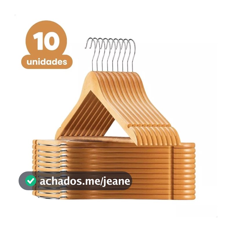 Kit 10 Unidades Cabides De Madeira Marfim Para Calças Camisetas 44,5x22 Clink
