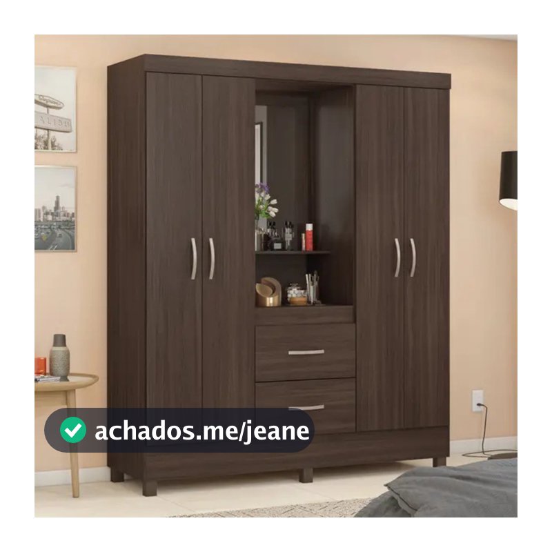 Guarda-Roupa Solteiro 4 Portas Bater 2 Gavetas Capelinha Lord Demobile