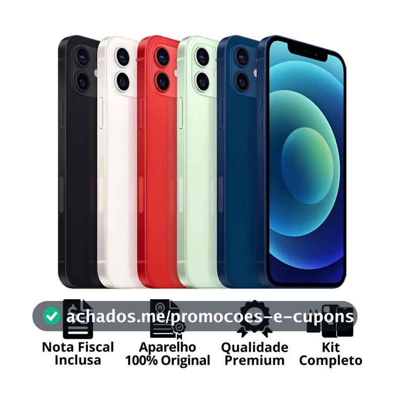 Celular iPhone 12 (64GB) (128GB) 100% Original Apple Seminovo Vitrine Bateria 85% a 100% NF Carregador Película Capinha