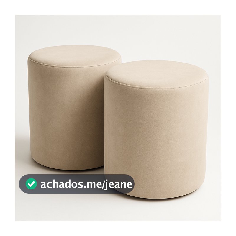 ENVIO IMEDIATO - Kit 2 Puff Cilíndrico Estilo Orgânico Redondo Curvo Sala Quarto Recepção Live Suede Bege Jylcrom