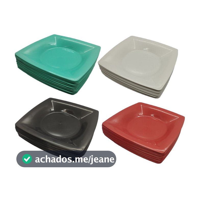 Kit Pratos Quadrados Fundos Plástico Reutilizável Modelo 2 - Refeições Festas Lanches