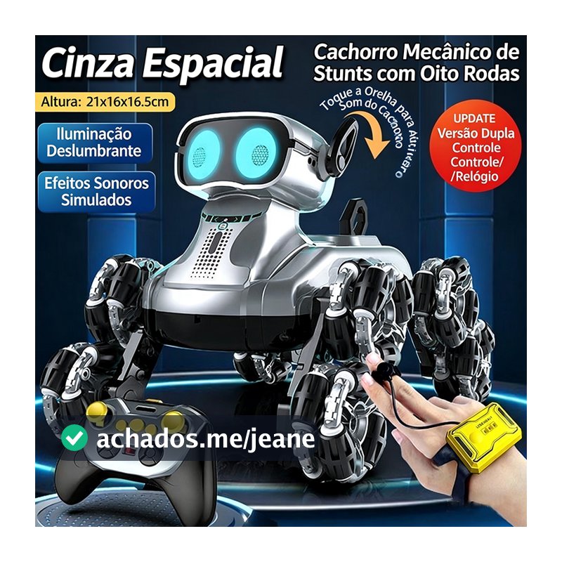 8 Rodas e Sensores de Mão - Cachorro Robô Inteligente com Controle Remoto