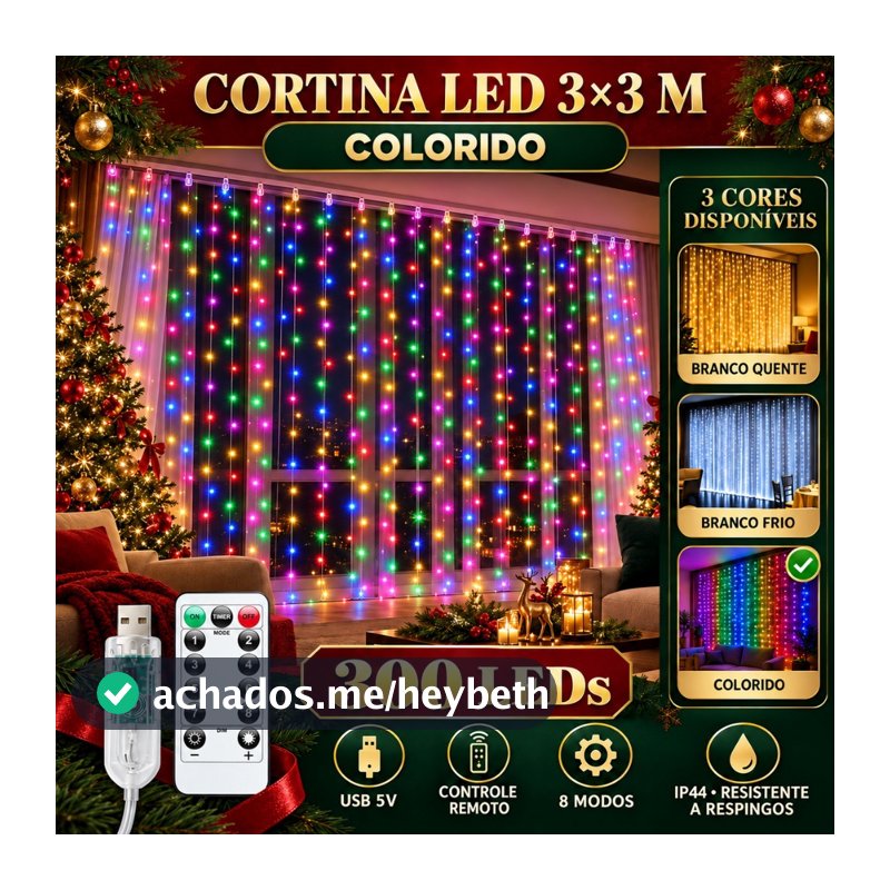 Pisca Cortina 300 Leds 3x3m USB IP44 8 Modos Iluminação Luzes Fada Decoração De Natal Festa LuvinCo