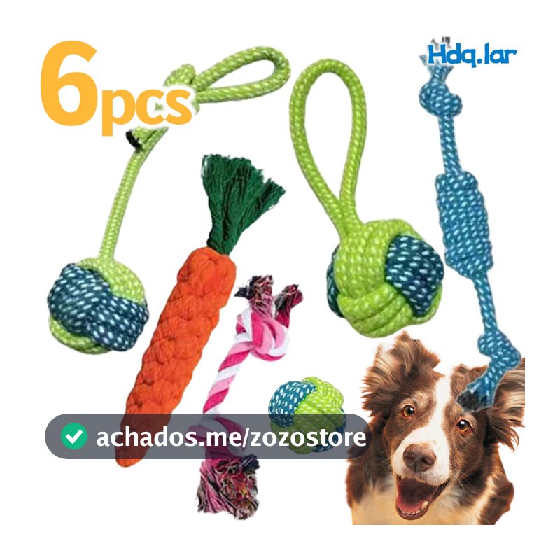 Brinquedo Pet Corda, kit com 6 Unidades , Mordedor para Cachorro, Resistente Interativo, Porte Médio