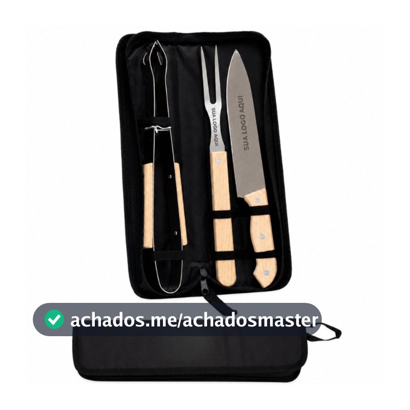 Kit Churrasco Personalizado 3 Peças Faca Garfo Pegador Estojo em Inox em Madeira