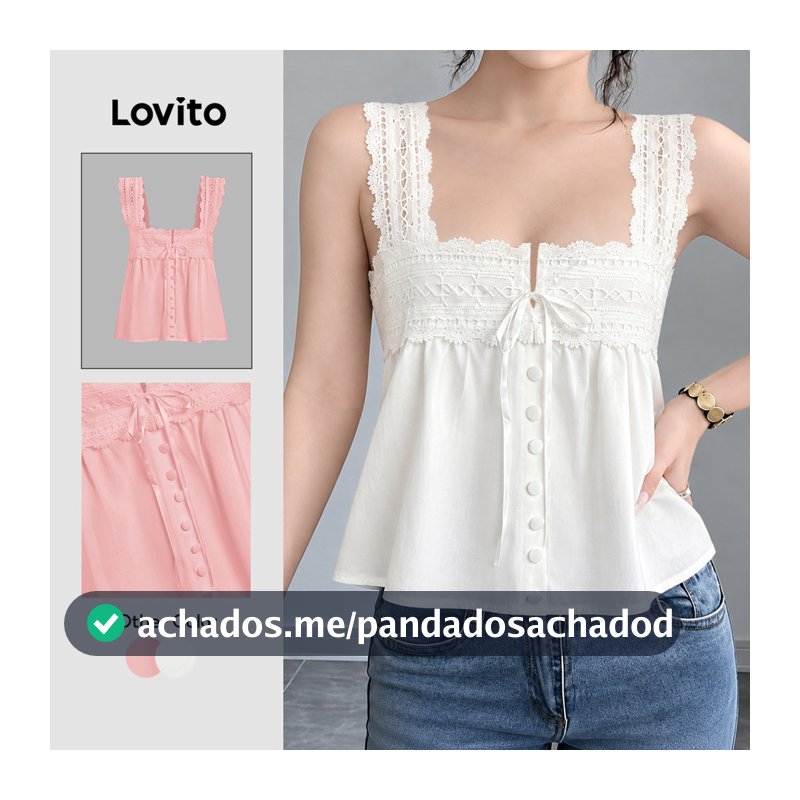 Lovito Férias Top Com Renda Lisa E Regata Verão/primavera Para Mulheres Bordado L100MD371