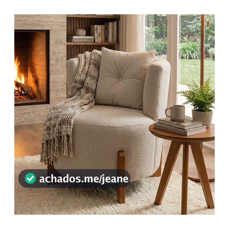 Poltrona Orgânica Luna Luxo Bouclé Confortável e Moderna com Almofada de Brinde e Pés em Madeira - Vimont Móveis