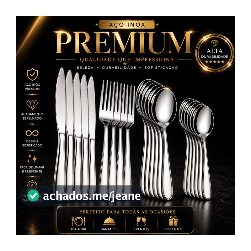 Jogo de Talheres 12/24/36/48 Peças Conjunto Kit Garfo Faca e Colher Prime Cozinha Aço Inox Premium