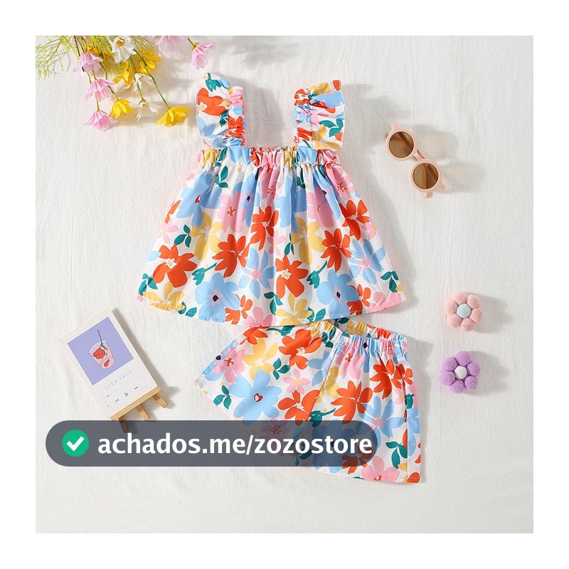 Summer New Colorful Flower Baby Girl Set , Conjunto De Duas Peças Para Bebês , Roupas Sem Mangas Crianças De 3-24 Meses