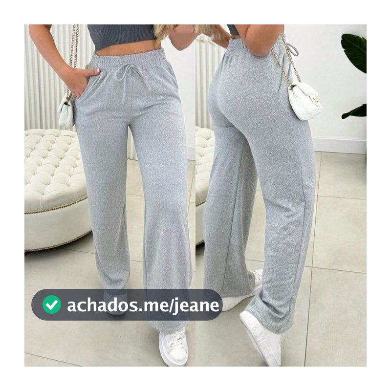 Calça pantalona de lazinho feminina cintura alta com bolso pra inverno