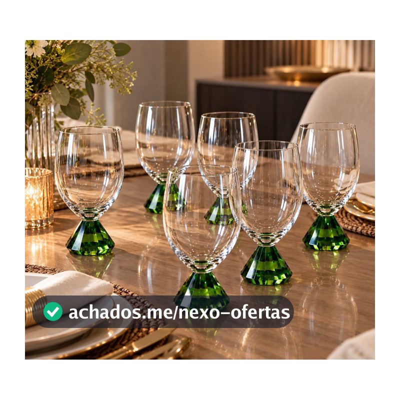 Kit 6 Taças de Cristal Luxo com Base Diamante 480ml Verde 27606 - Vencedor