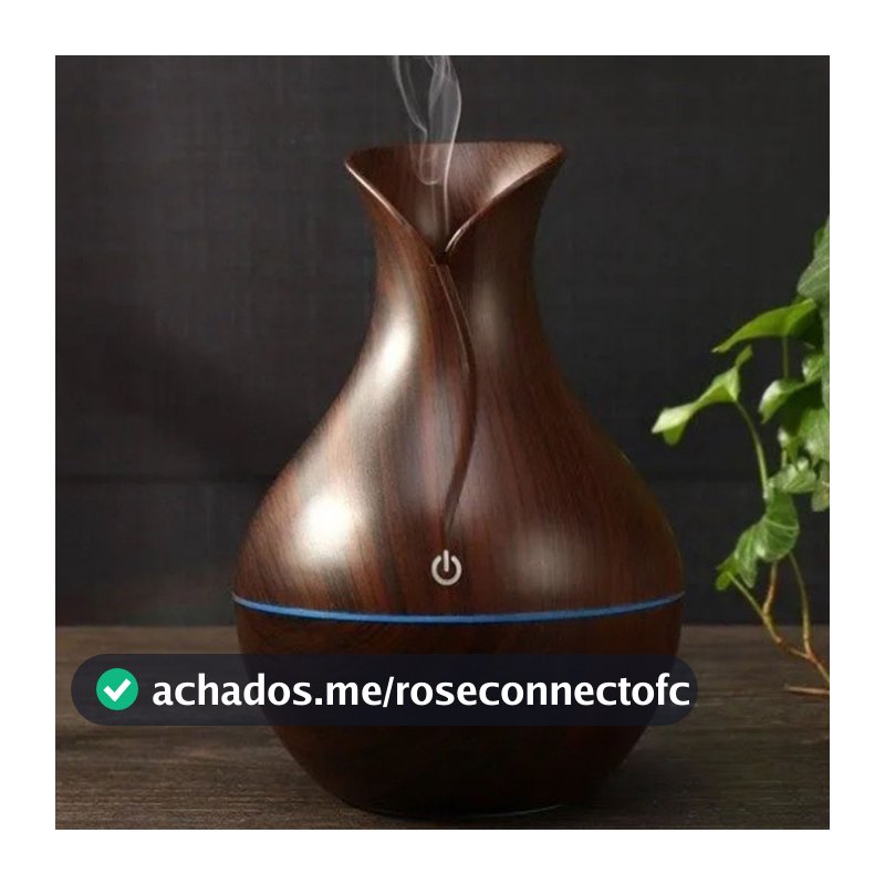 Umidificador Design de Vaso Aromatizador Silencioso textura de Madeira Recarregável com LED JORGE