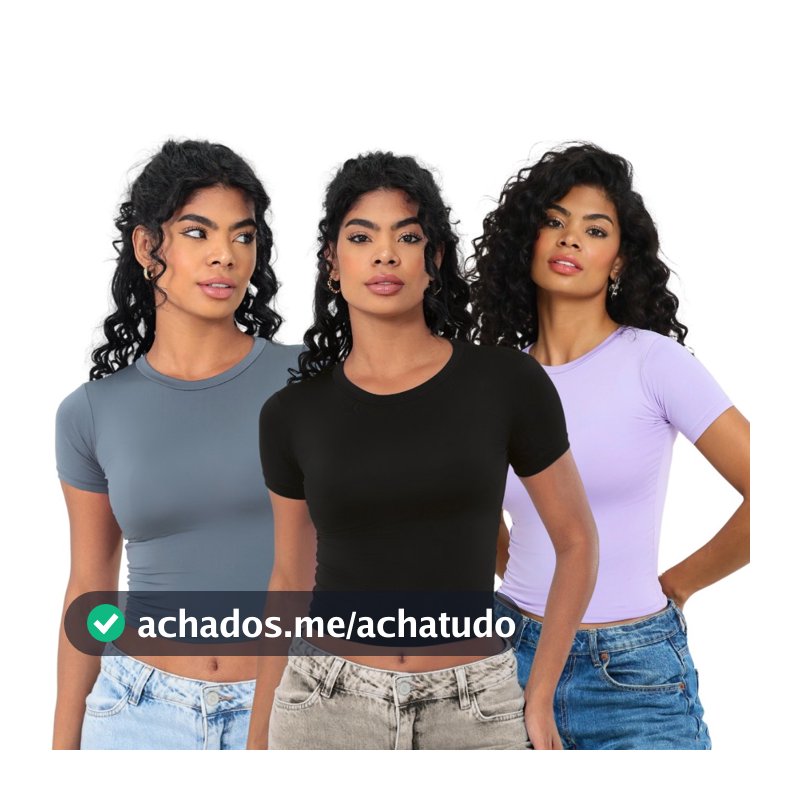 KIT 03 - Baby Tee Feminina - Blusa Slim Fit Manga Curta - Blusa Compressão