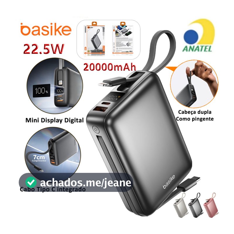 BASIKE Carregador Portátil 20000mAh - Carregamento Rápido 22.5W Power Bank Carregador Saída dupla
