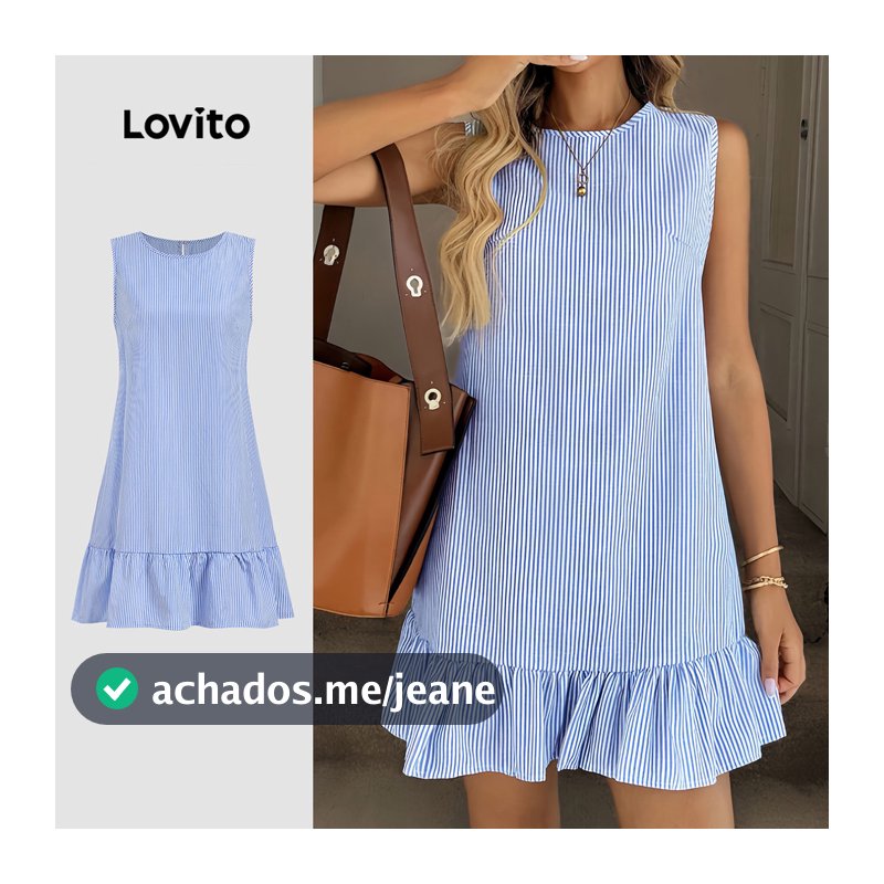 Lovito Casual Vestido Babado e Estiloso Primavera/verão Azul Claro Vestido para Mulheres L178ED1375