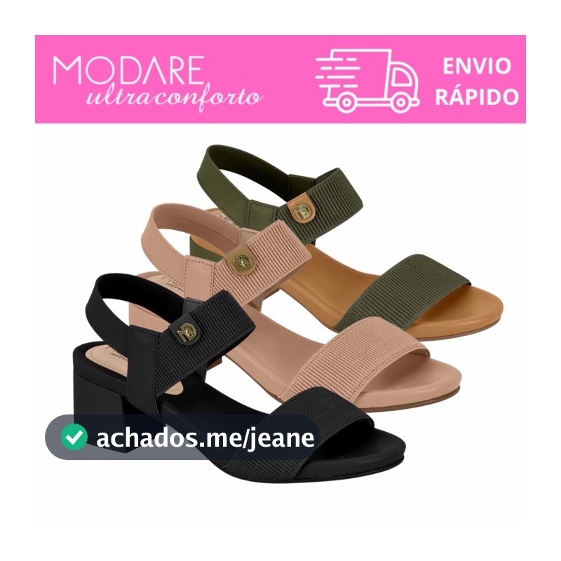 Sandália Modare Feminina Salto Bloco Médio Ultraconforto Ortopédica Elástico Casual Confortável  Original 7187.100