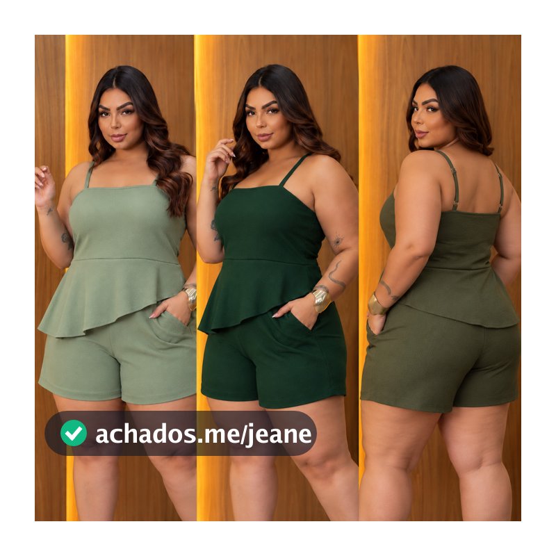 Conjunto Feminino Plus Size Elegante e Casual Assimétrico Duna Blusa Elástico e Shorts Curto Moda Verão Confortável -