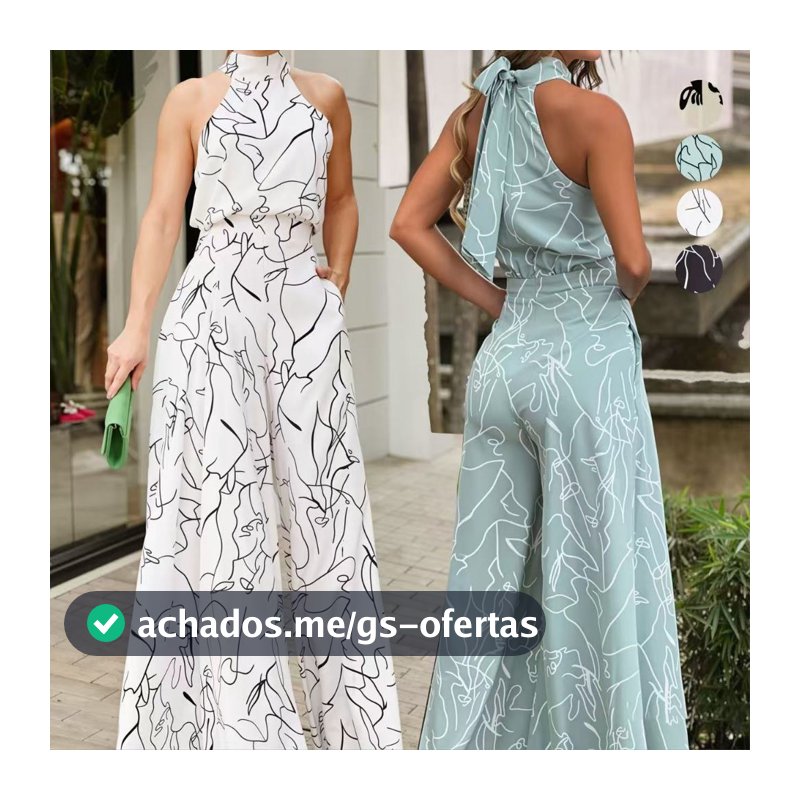 Macacão Feminino Longo Estampado Alça Amarrada Para Festas e Encontros Sociais