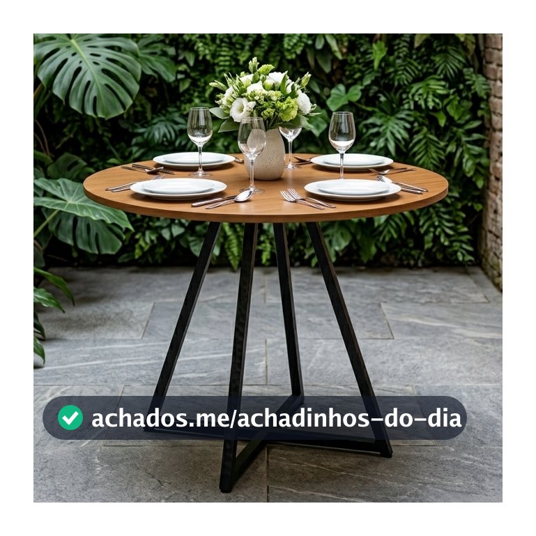 Mesa de Jantar Requinte 90cm Redonda Tampo MDF Estilo Industrial Pés Aço - Design Moderno Resistente