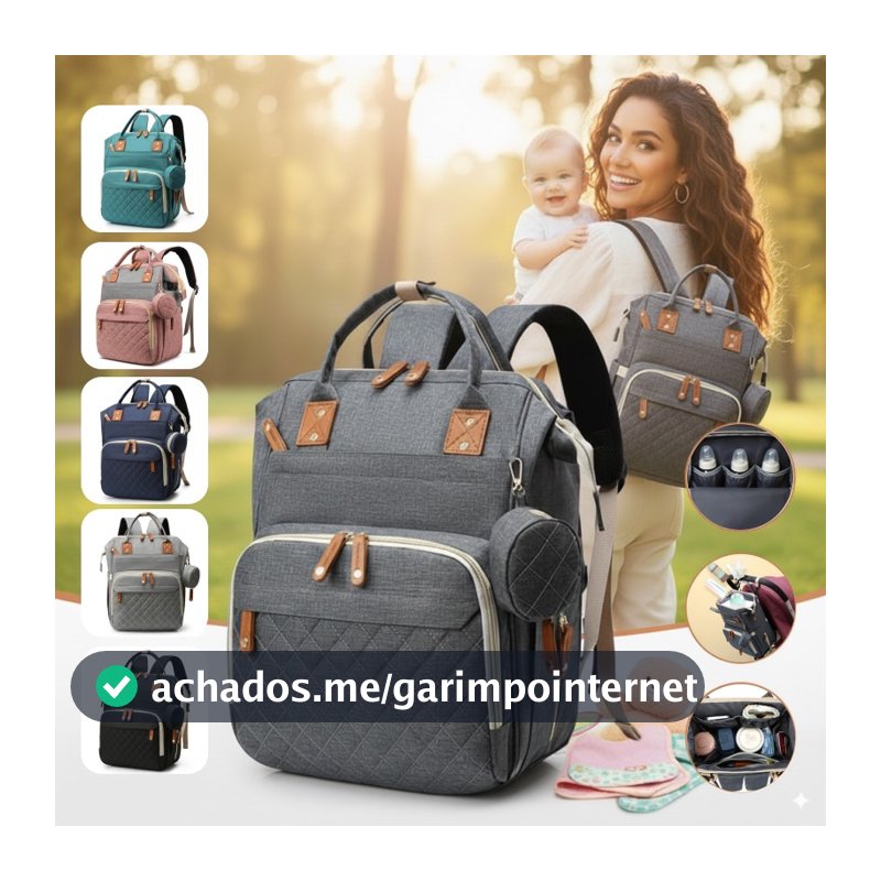 Mochila bolsa maternidade unissex para mamãe e bebê grande capacidade multi bolsos porta mamadeira fixação no carrinho