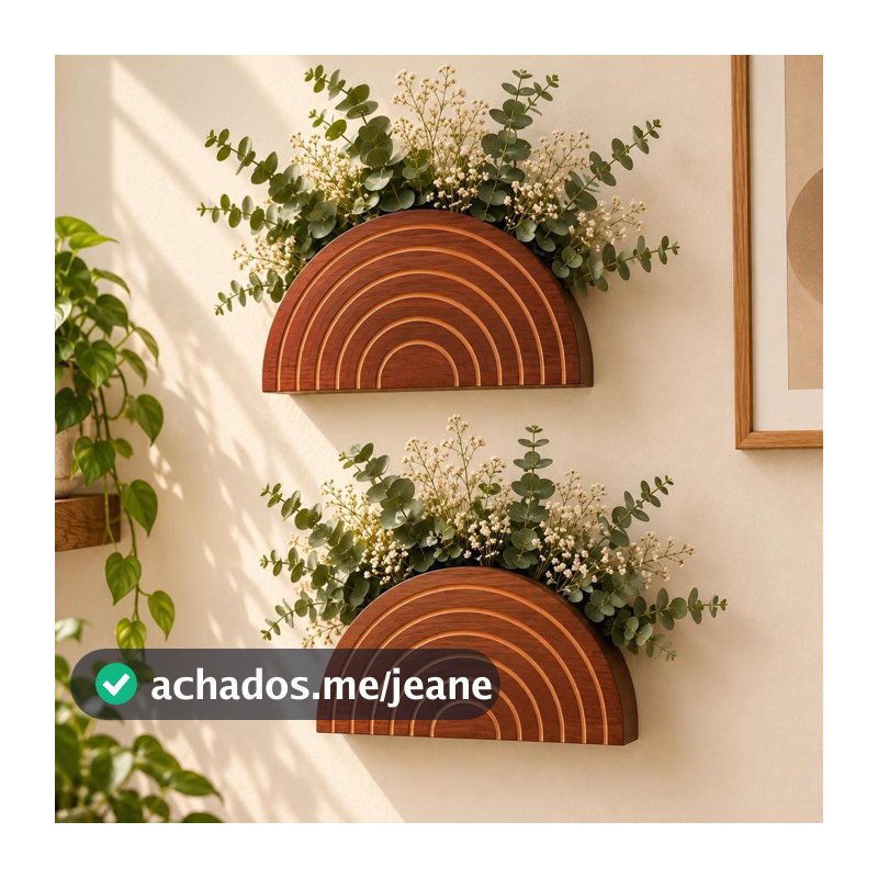 Kit 2 Vasos de Parede Boho – Cachepô Nicho Decoração Meia Lua para Plantas