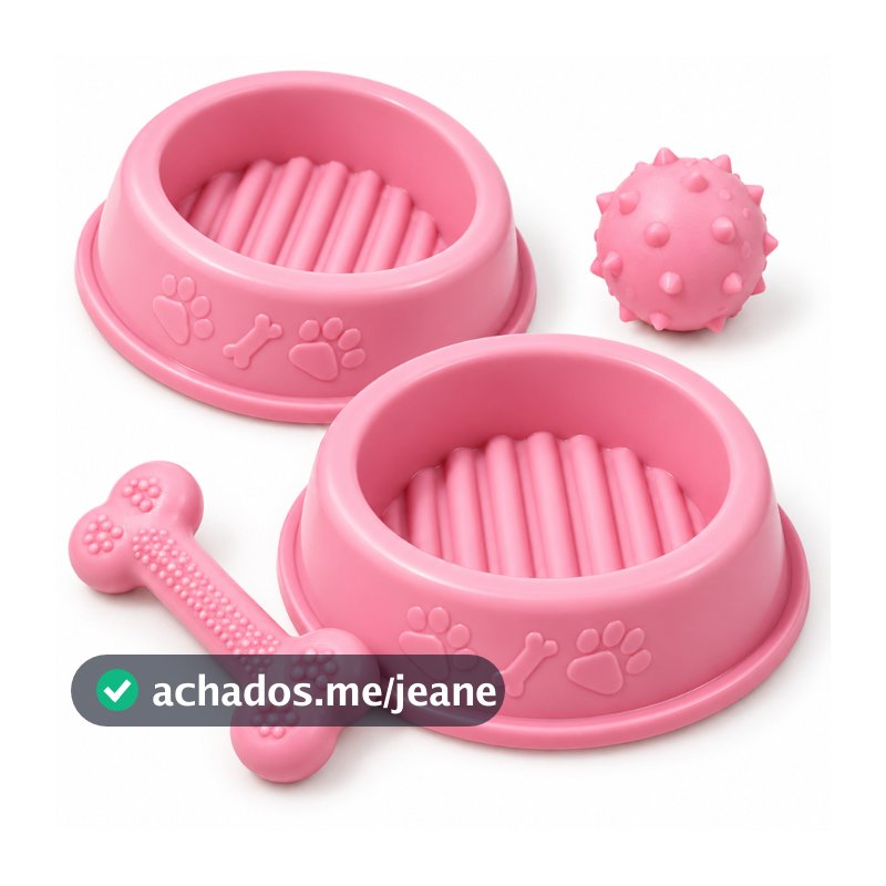 Kit Enxoval Pet Comedouro e Bebedouro Anti Formiga Pote Ração Cachorro Gato + Brinquedo Osso Bolinha