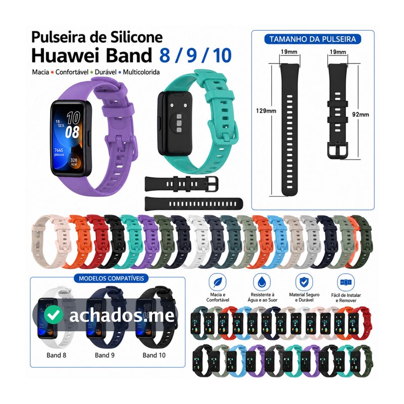 Pulseira de Silicone para Huawei Band 8 / 9 / 10 | Pulseira Substituta Smartwatch Macia, Resistente e Confortável