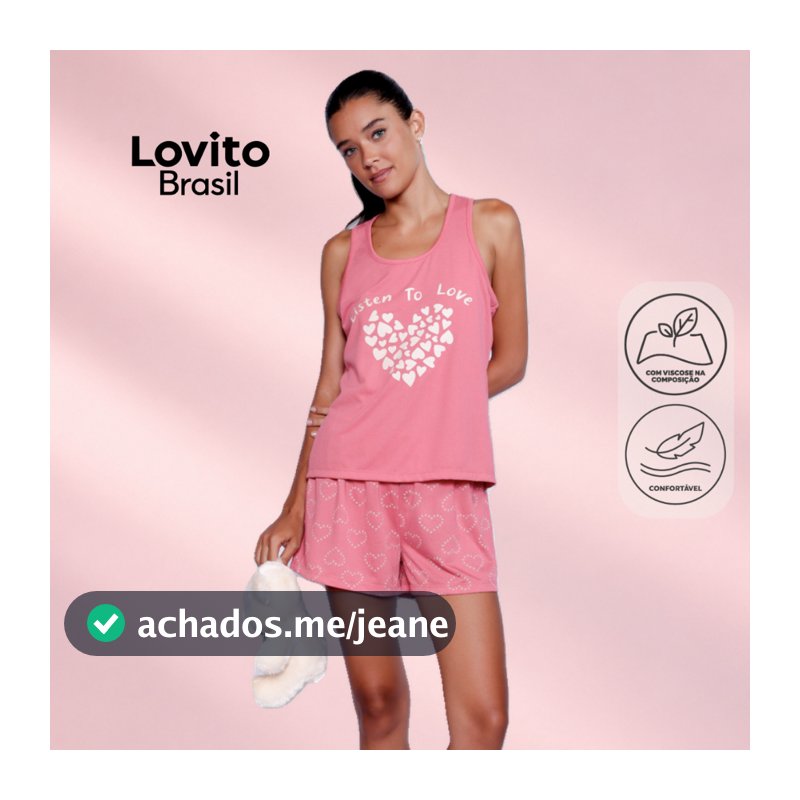 Lovito Conjunto Pijama Feminino Regata e Shorts Estampado PJB999BRL1029