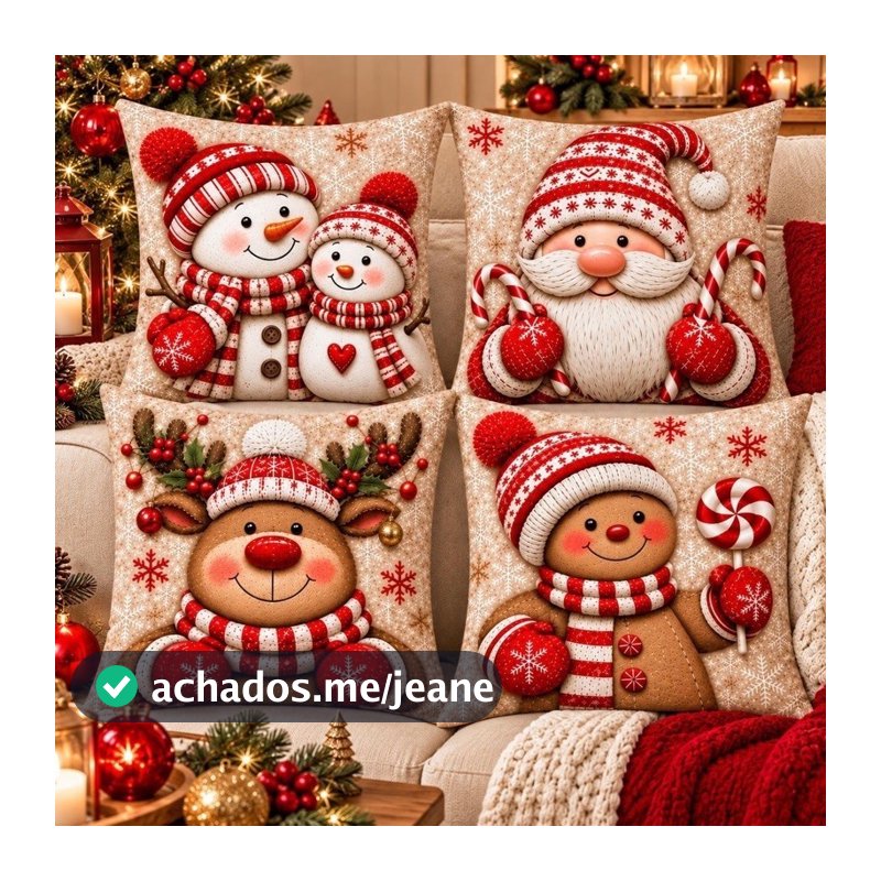 KIT 4 CAPAS DE ALMOFADAS DECORATIVAS DE NATAL, PAPAI NOEL, FELIZ NATAL, RENA LANÇAMENTO 2026-TAM 45X45