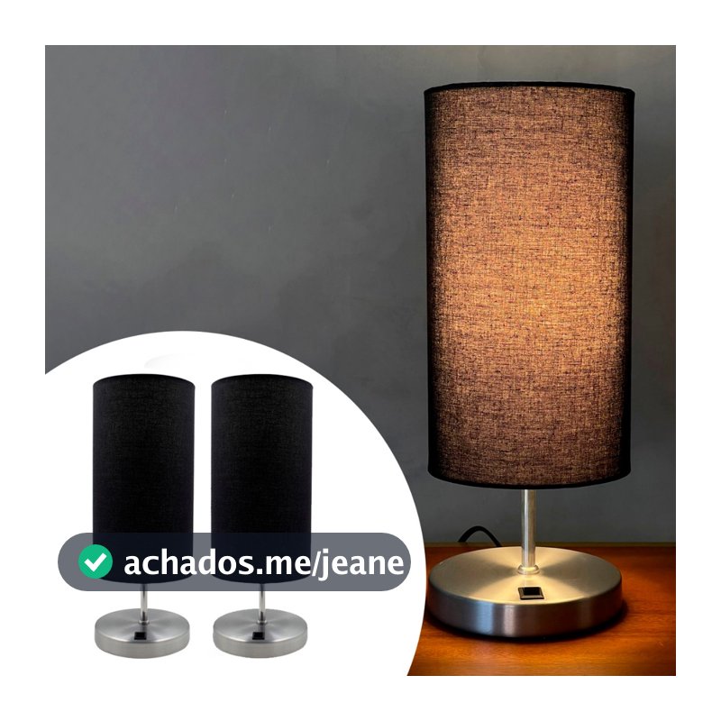 Kit 2 Luminária De Mesa abajur clássico Redondo Com Interruptor alumínio com Cúpula tecido algodão