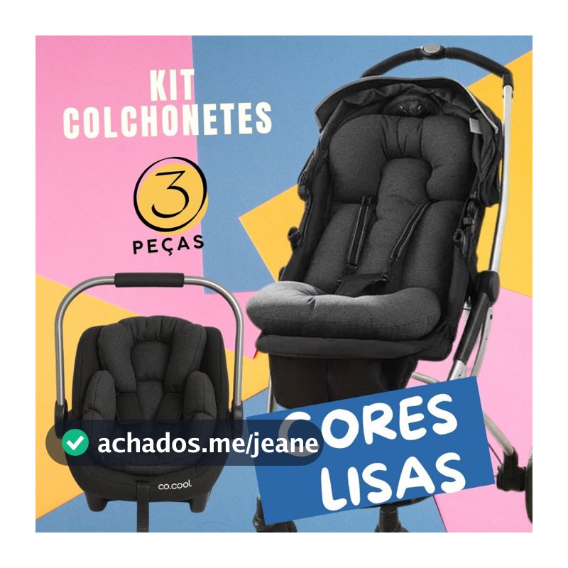 Kit Colchonetes 3 Peças Carrinho Bebê Conforto Premium Varias Cores