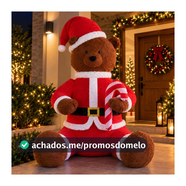 Ursão Papai Noel Inflável Gigante 2,74m Marrom Vermelho Bivolt Decoração Natalina