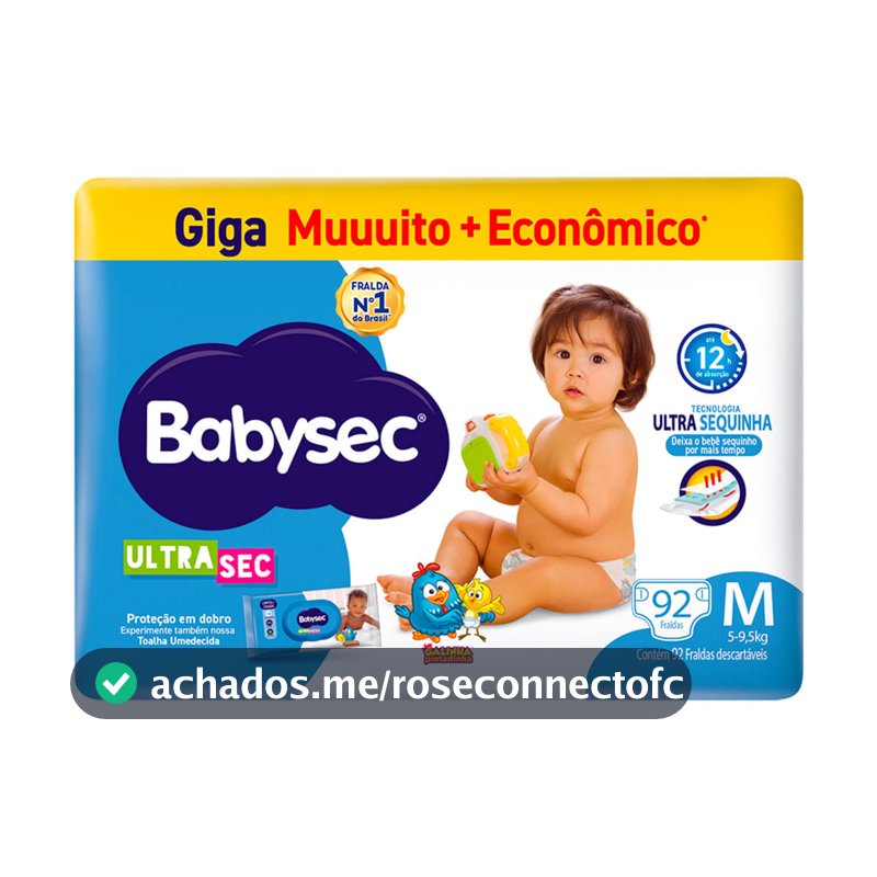 Fralda Babysec Ultrasec Giga Tamanho M 92 Unidades Descartáveis