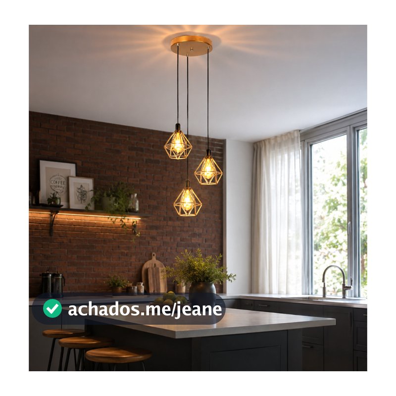 Luminária de teto E-led Pendente Triplo Aramado Diamante Lustre 110v/220v