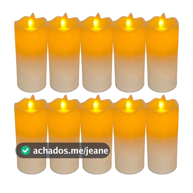 Kit 10 Velas LED Eletrônica Realista Vela Chama Real Com Pilha Inclusa