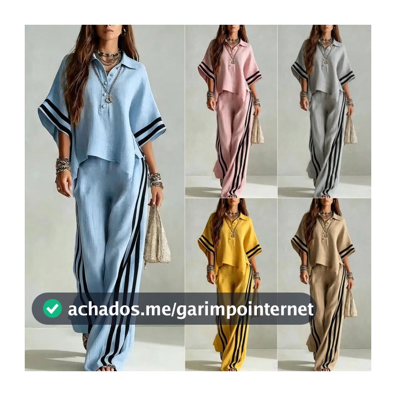 Camisa Feminina De Manga Curta Calças Soltas Conjunto De Duas Peças
