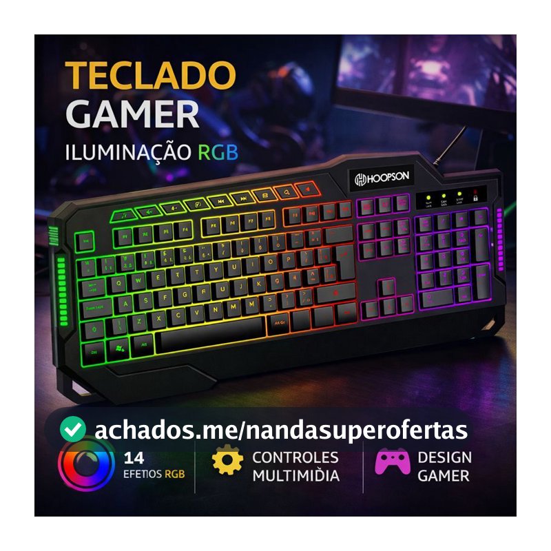 Teclado Gamer Semi Mecânico RGB Anti Ghosting com Iluminação LED Colorida para PC e Notebook