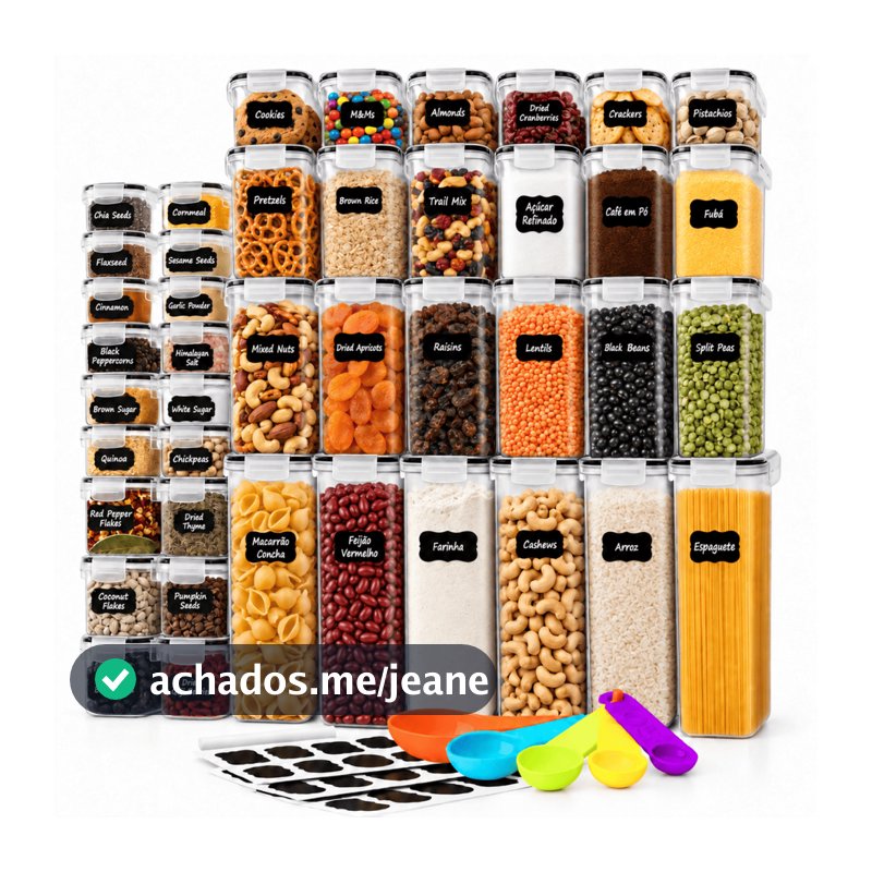 Kit Potes Herméticos Porta Mantimentos Plástico Quadrado Organizadores Alimentos para Cozinha Armário