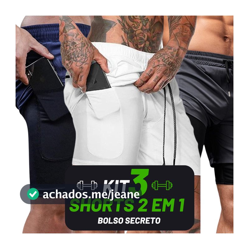 Kit 3 Shorts Masculino Ideal Para Todos Os Esportes tecido DryFit Com Compressão