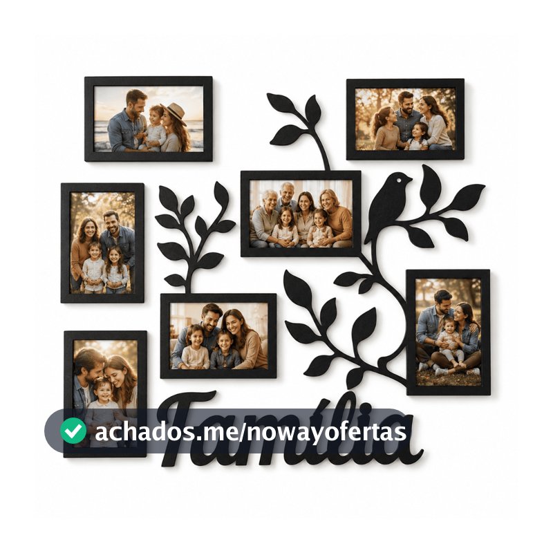 Porta Retrato Parede MDF Família 7 Fotos Decorativo Galhos Sala Quarto