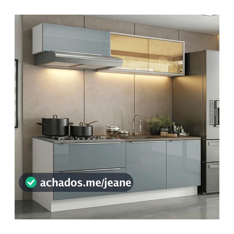 Armário de Cozinha Compacta 200 cm Branco/Cinza Lux Madesa 07