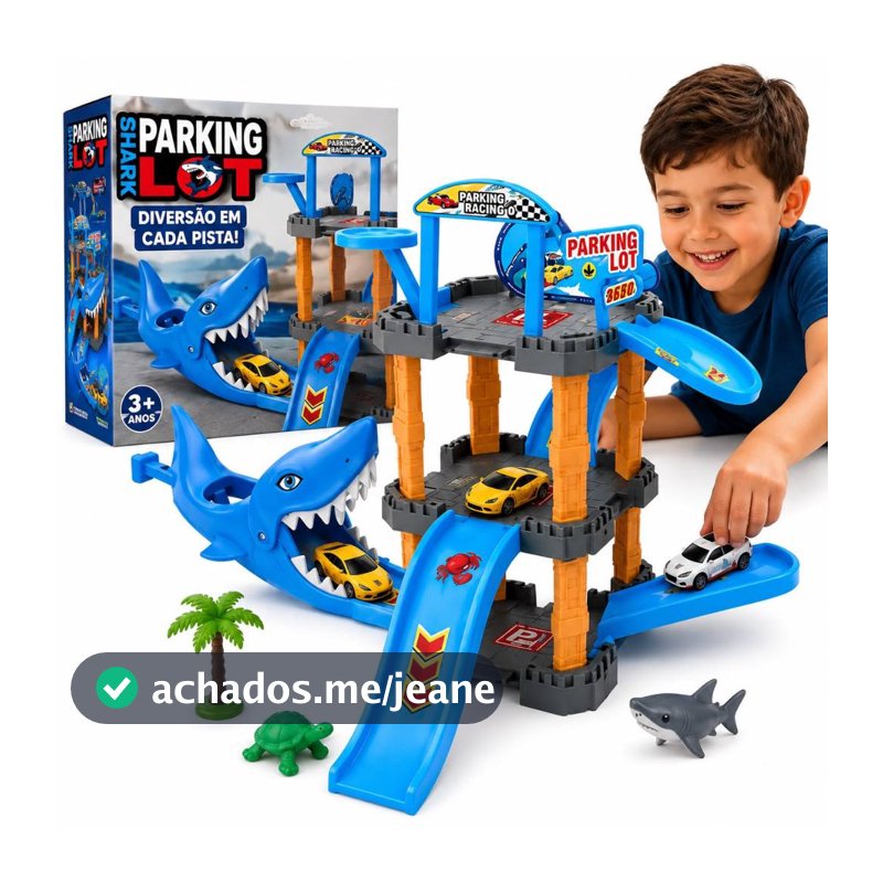 Pista Tubarão Lançador de Carrinhos Estacionamento Infantil com Mini Carros Brinquedo Educativo