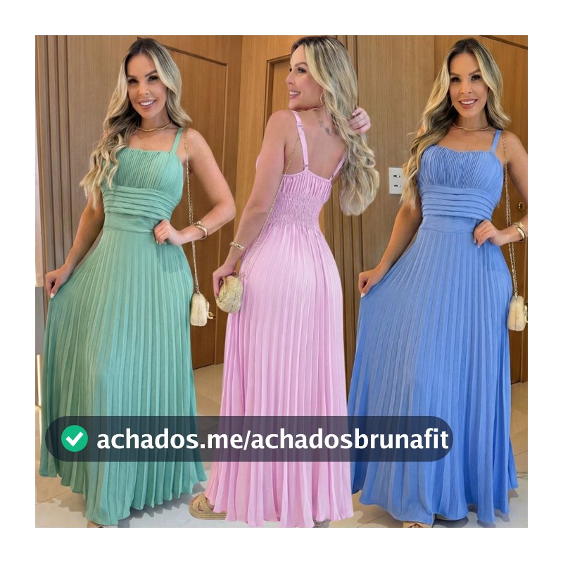 Vestido Feminino Longo Plissado Estiloso Luxo Elegante Para Festa Casamento Com Bojo Forro Alça Regulável Vestidos