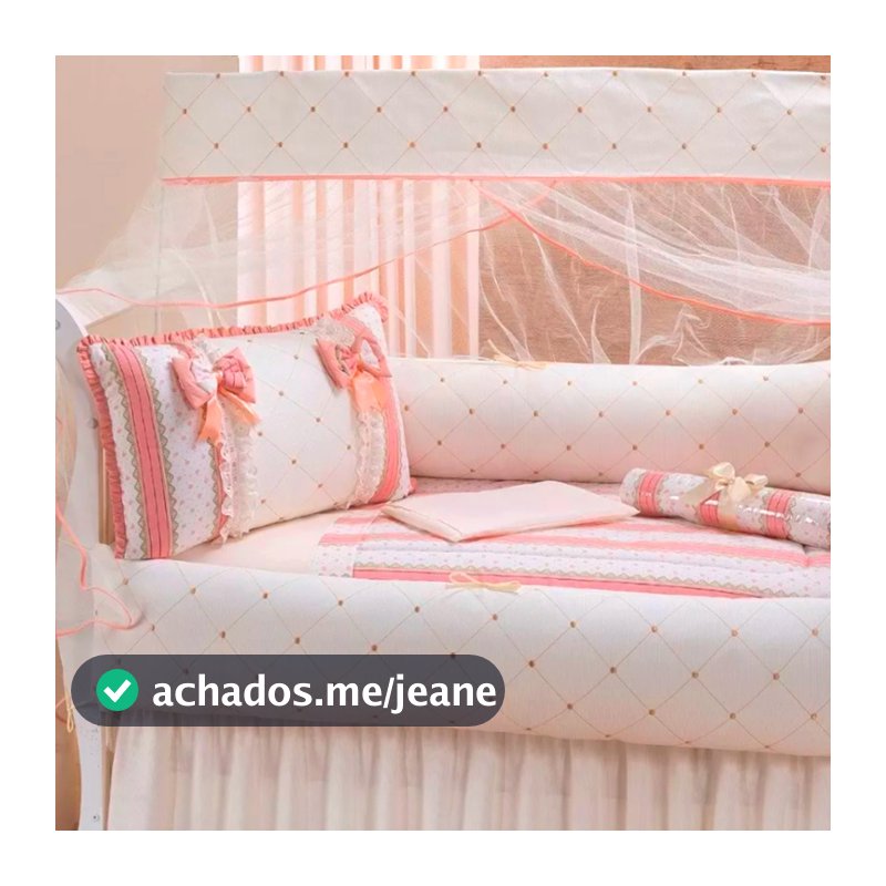 Kit Berço Algodão Padrão Americano 10 peças Rosa E Branco Bordado 100% Algodão Saia do Berço Brinde