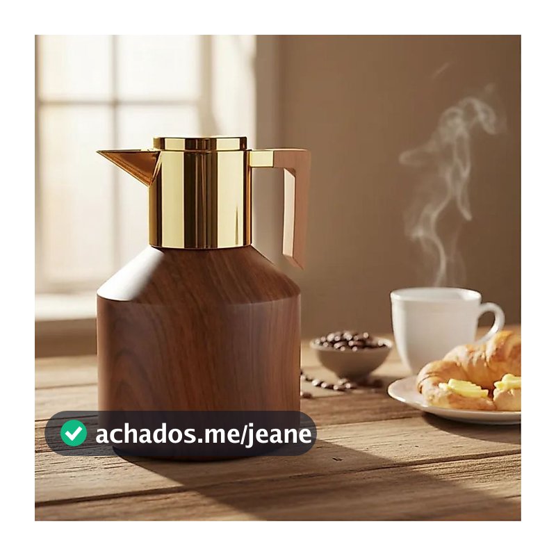 Garrafa Térmica Para Café Chá 1lt. Madeira Escura Bico Dourado
