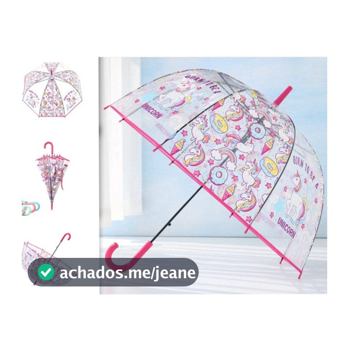 Guarda Chuva Infantil Transparente com Unicórnio Super Proteção Cores Sortida