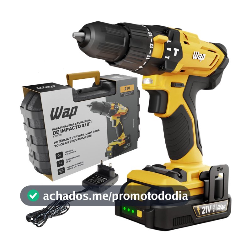 Parafusadeira e Furadeira de Impacto Mandril 3/8 Bateria 21v K21 ID02 Wap com Maleta