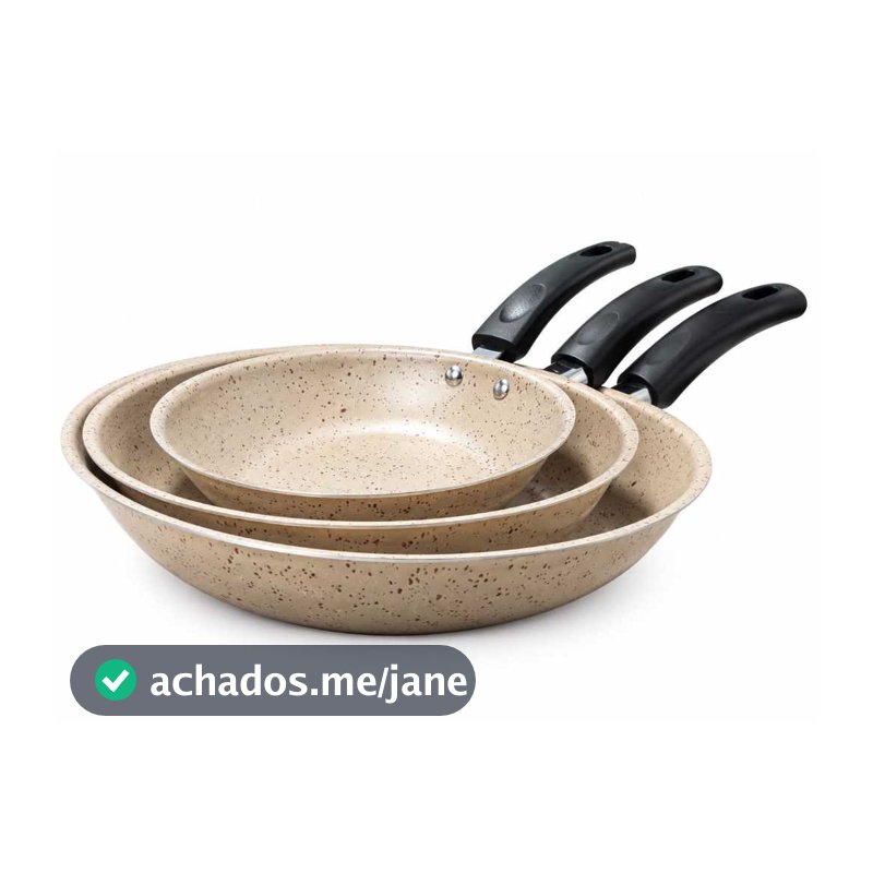 kit jogo frigideira francesa 3 peças antiaderente e 1 espátula, 14/18/22 creme,bege,vanilla, off white